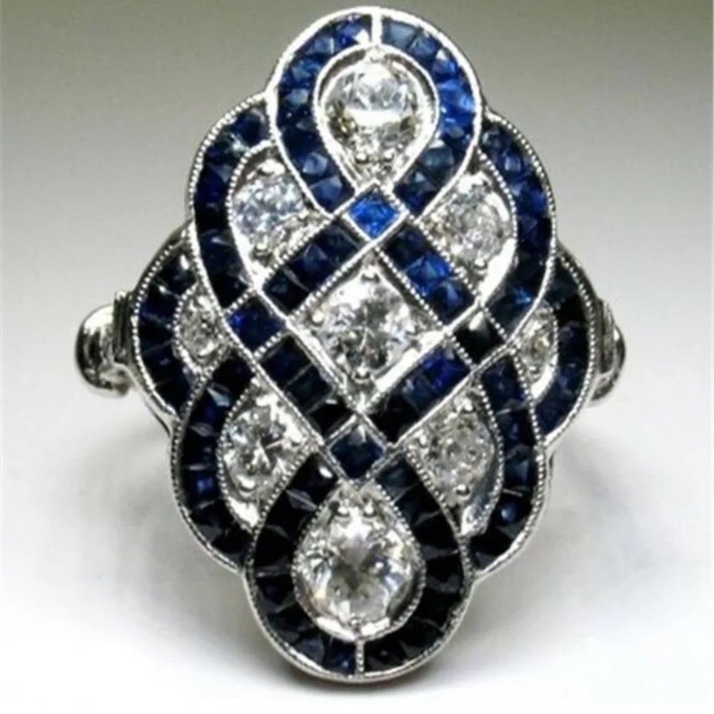 Sapphire & White Topaz 925 Silver Ring